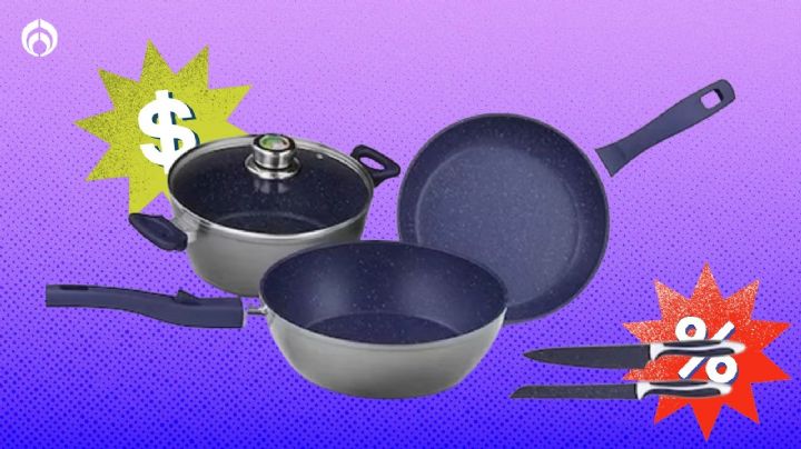 ¿De qué material es la batería de cocina FlavorStone con descuentote de más de $3,000 en Walmart?