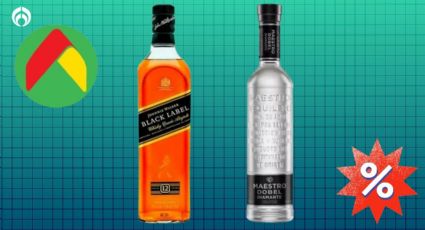 Bodega Aurrera remata COMBO de whisky Johnnie Walker Black y tequila Maestro Dobel Diamante