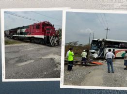 Autobús de Pemex se estrella contra tren de Ferrosur en Veracruz; hay un muerto