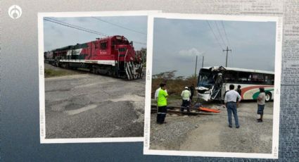 Autobús de Pemex se estrella contra tren de Ferrosur en Veracruz; hay un muerto