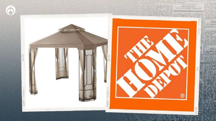 Home Depot remata elegante carpa con mosquitero para tapar el sol del jardín