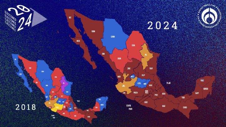Así queda el mapa político de México tras las Elecciones 2024, comparado con 2018