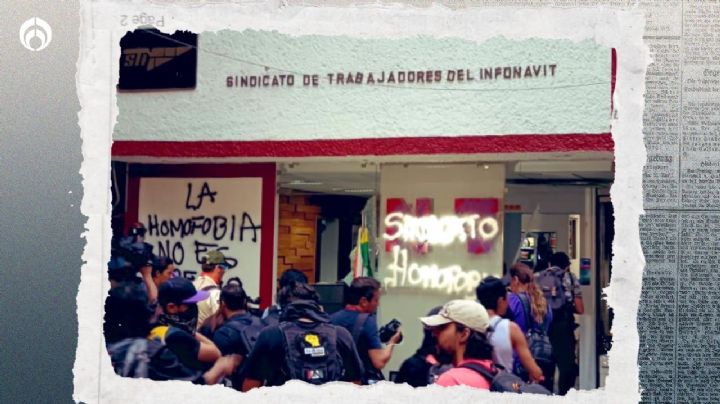 Protestan por retiro de bandera LGBT+ en Infonavit; realizan destrozos en sede sindical