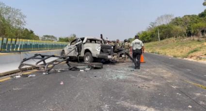 Marinos se accidentan en autopista de Veracruz: patrulla tuvo falla mecánica y volcó