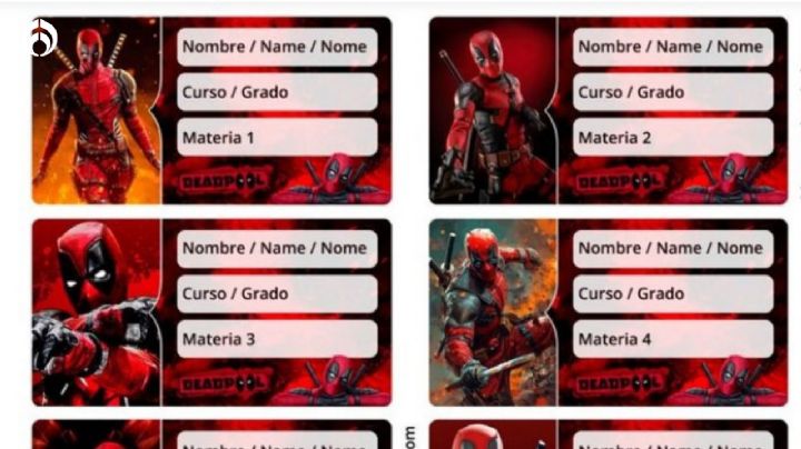 ¡Descarga gratis! Diseños de etiquetas para útiles escolares de Deadpool y Wolverine, listas para imprimir