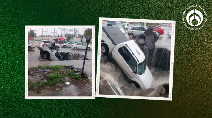 Camioneta cae en impresionante socavón en Ecatepec tras fuertes lluvias