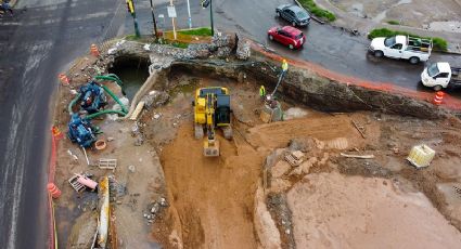 Trabajan día y noche reparando socavón en Tlajomulco: este día prometen liberar la avenida