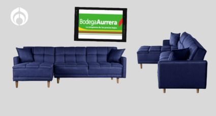 Bodega Aurrera remata esta sala modular con respaldo reclinable y que se convierte en sofá cama