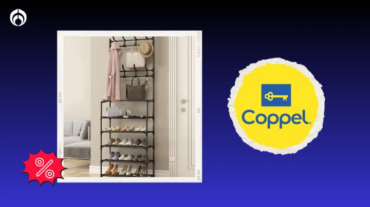 Coppel remata con el 50% de descuento esta zapatera con perchero, perfecta para espacios pequeños