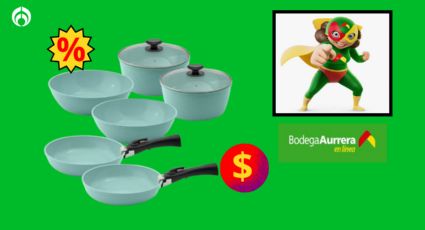 Bodega Aurrera remata esta batería de cocina Jade Cook; es de color azul y tiene diseño elegante