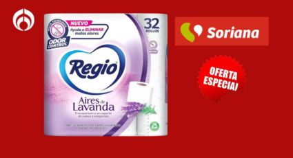 Soriana tiene barato el papel de baño Regio de 32 rollos, el 2° paquete está al 50% de descuento