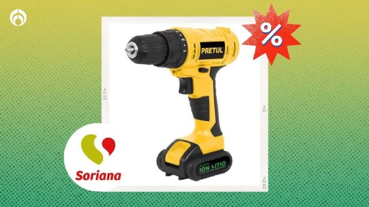 Soriana remata taladro Pretul de 600rpm; su batería dura hasta 5 horas, ideal para madera y metal